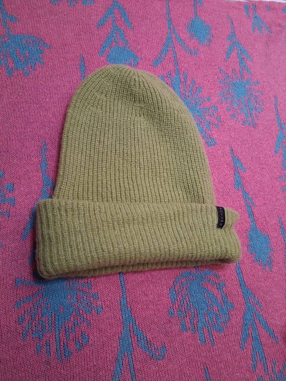 Autumn womens long beanie wool blend green winter knit hat